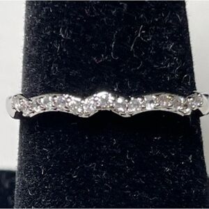 Elegant Silver Tone Cubic Zirconia Wave Ring Size 7.5